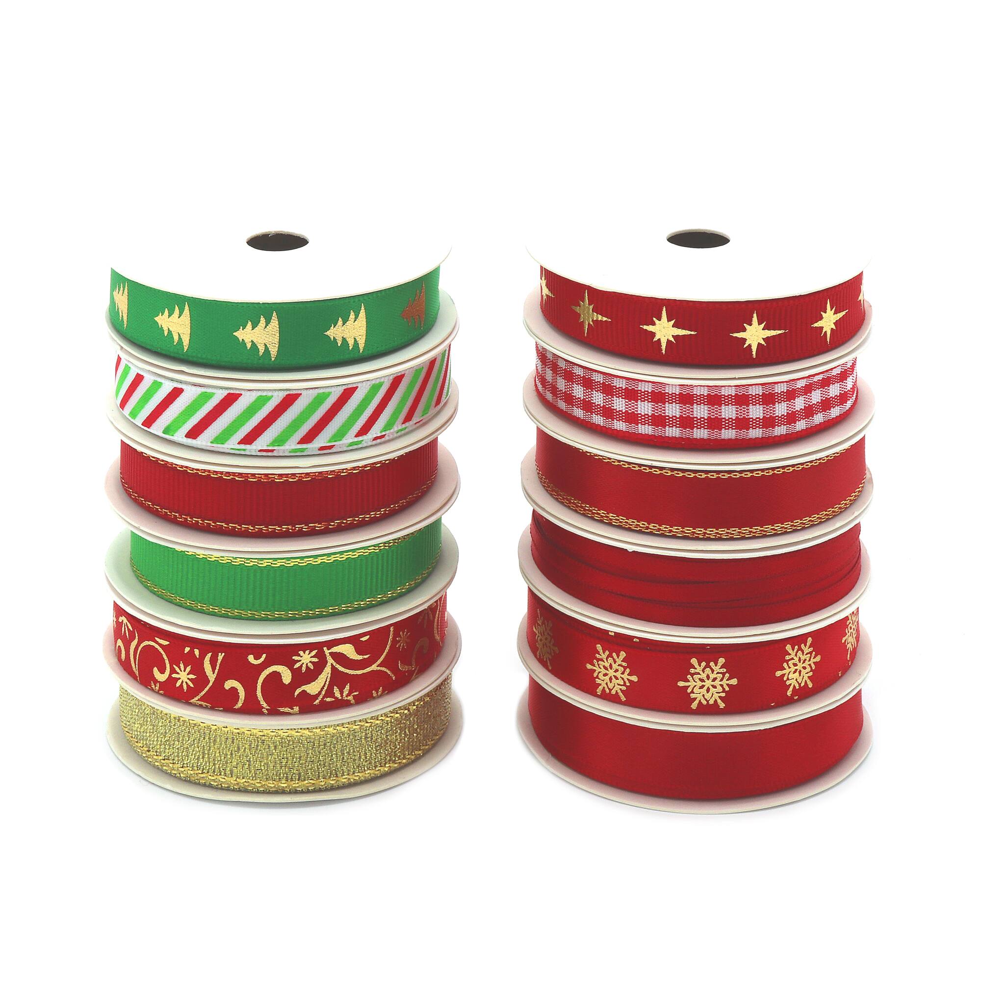 Gwen Studios 3/8" x 48yd. Green & Red Christmas Ribbon For Gifts & Crafts, 24ct.